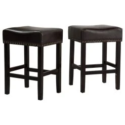 GDFStudio GDF Studio Chantal Backless Leather Stools, Set Of 2, Black, Counter Height: 26"