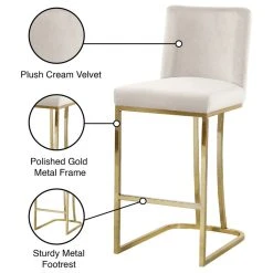 Meridian Furniture Heidi Velvet Counter Stool, Cream -CHAMPRO shop d81179cf02741491 4967 w800 h800 b1 p0
