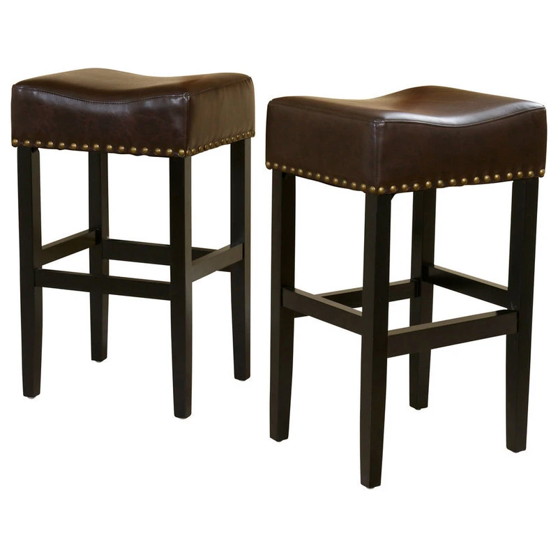 GDFStudio GDF Studio Chantal Backless Leather Stools, Set Of 2, Brown, Bar Height 2 GDFStudio GDF Studio Chantal Backless Leather Stools, Set Of 2, Brown, Bar Height - Image 2