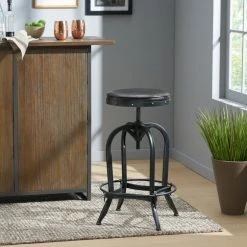 GDFStudio GDF Studio Brixton Adjustable Swivel Iron Bar Stool, Brown Leather -CHAMPRO shop d8d1545c022e9ea9 1401 w800 h800 b0 p0