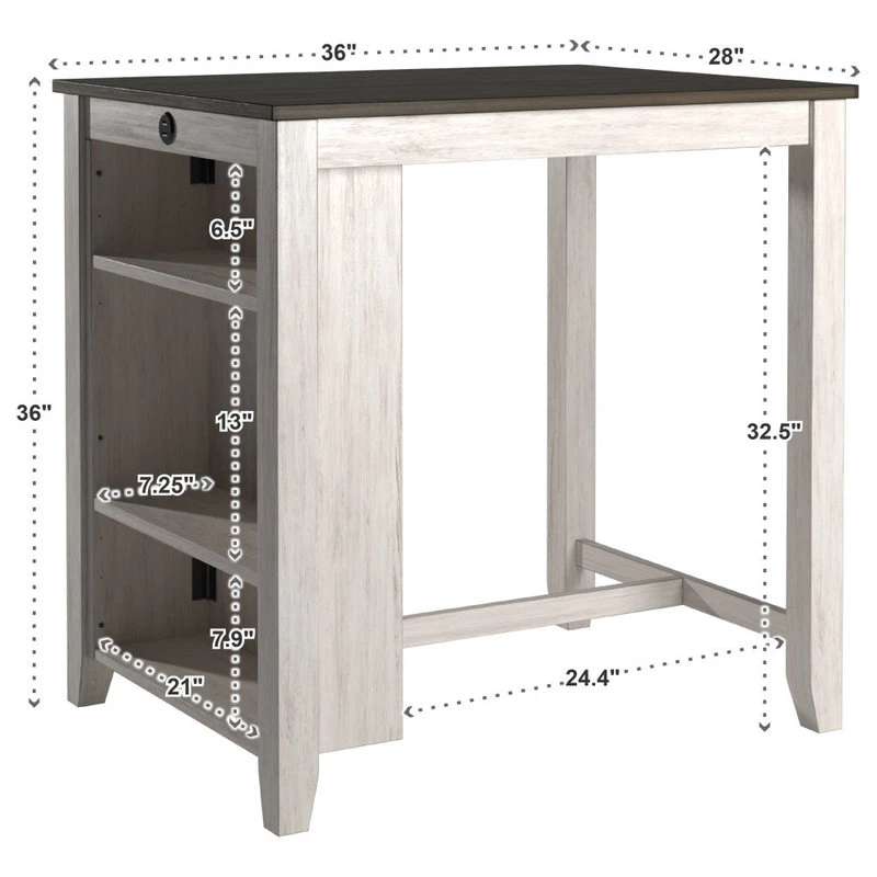 Inspire Q Linwood Wood Counter Height Dining Table With Charging Station, White 6 Inspire Q Linwood Wood Counter Height Dining Table With Charging Station, White - Image 6