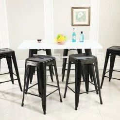Belleze 26" Metal Stackable Vintage-Style Counter Stools , Set Of 6, Black -CHAMPRO shop d971e47e090ce682 4780 w800 h800 b0 p0