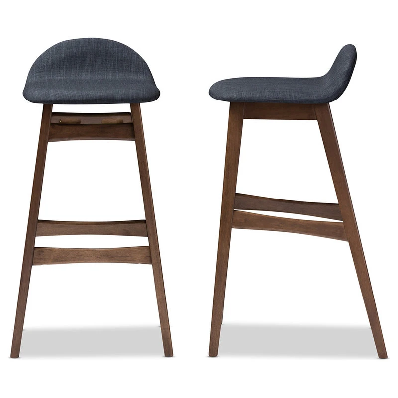 Baxton Studio Bloom Walnut Wood Finishing 30" Bar Stools, Set Of 2, Dark Blue Fabric 2 Baxton Studio Bloom Walnut Wood Finishing 30" Bar Stools, Set Of 2, Dark Blue Fabric - Image 2