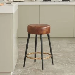 Duhome Elegant Lifestyle Minimalist Round Bar Stools, Yellowish Brown Faux Leather- 2 Pcs, 24 Inch -CHAMPRO shop da313d6402ba6d4d 9127 w800 h800 b0 p0