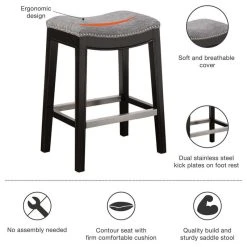 Olliix Madison Park Belfast Saddle Counter Stool, Grey -CHAMPRO shop da514ae901bd09ee 0085 w800 h800 b1 p0