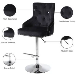 Meridian Furniture Claude Velvet Adjustable Stool, Black, Chrome Base -CHAMPRO shop da618c55027411b6 4272 w800 h800 b1 p0