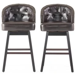 GDFStudio Westman Contemporary Tufted Swivel Barstools With Nailhead Trim, Set Of 2