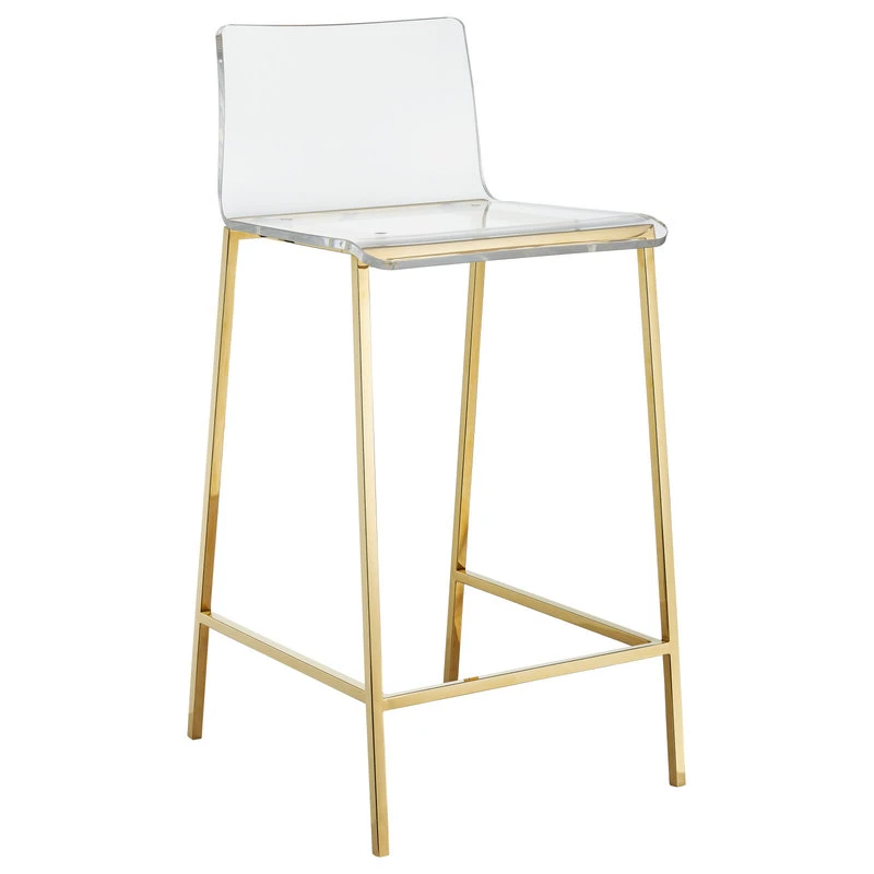Plata Import LLC Paige Acrylic Bar Stool, Gold Legs 2 Plata Import LLC Paige Acrylic Bar Stool, Gold Legs - Image 2
