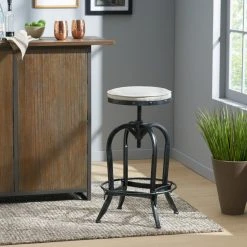 GDFStudio GDF Studio Brixton Adjustable Swivel Iron Bar Stool, Beige Fabric