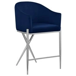 Meridian Furniture Xavier Velvet Upholstered Counter Height Stool, Navy, Chrome Finish