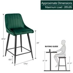 Duhome Elegant Lifestyle Set Of 2 Vertical Channel Tufted Velvet Bar Stools, Dark Green, 24 Inch 12 Duhome Elegant Lifestyle Set Of 2 Vertical Channel Tufted Velvet Bar Stools, Dark Green, 24 Inch -CHAMPRO shop e001275902397a2a 9999 w800 h800 b1 p0