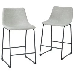 Walker Edison 24" Faux Leather Counter Stool, Set Of 2, Gray