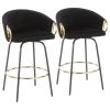 Lumisource Claire Counter Stool, Set Of 2, Black Metal, Gold Metal, Black Velvet