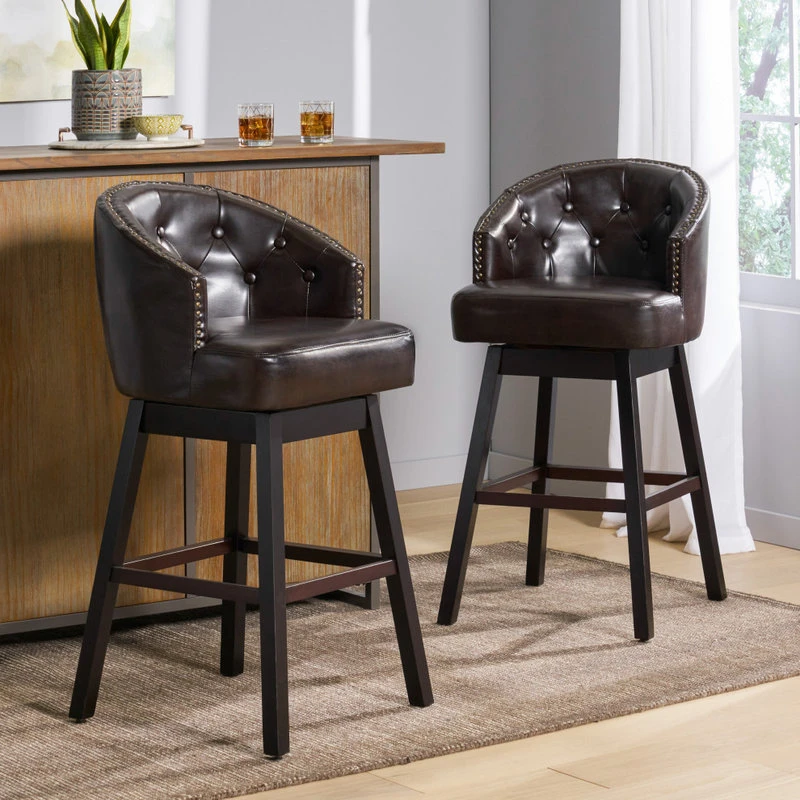 GDFStudio Westman Contemporary Tufted Swivel Barstools With Nailhead Trim, Set Of 2 2 GDFStudio Westman Contemporary Tufted Swivel Barstools With Nailhead Trim, Set Of 2 - Image 2