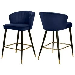 Meridian Furniture Cassie Velvet Stool, Set Of 2, Navy