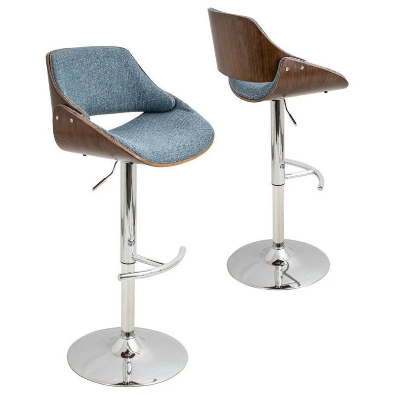 Lumisource Fabrizzi Adjustable Barstool In Walnut Wood, Blue 2 Lumisource Fabrizzi Adjustable Barstool In Walnut Wood, Blue - Image 2