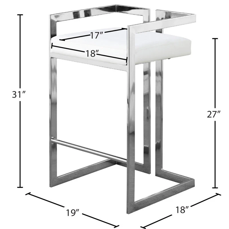 Meridian Furniture Ezra Counter Stool, Set Of 2, White Faux Leather, Chrome Base 8 Meridian Furniture Ezra Counter Stool, Set Of 2, White Faux Leather, Chrome Base - Image 8