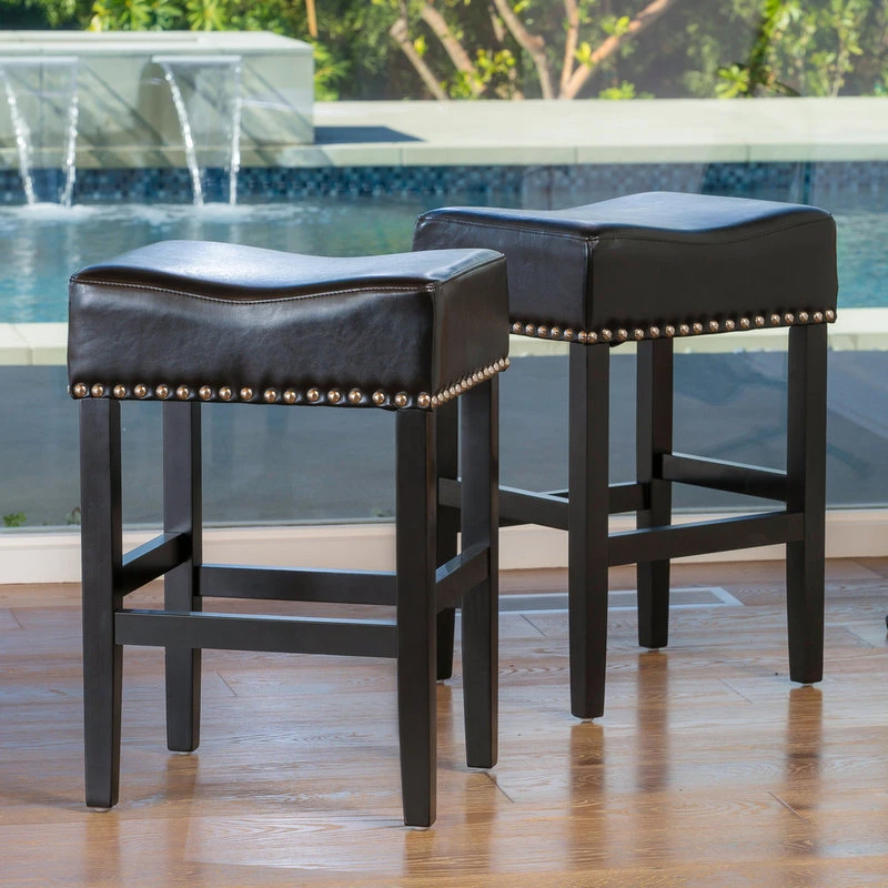 GDFStudio GDF Studio Chantal Backless Leather Stools, Set Of 2, Black, Counter Height: 26" 2 GDFStudio GDF Studio Chantal Backless Leather Stools, Set Of 2, Black, Counter Height: 26" - Image 2