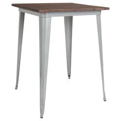 Flash Furniture 31.5" Square Silver Metal Indoor Bar Height Table With Walnut Rustic Wood Top