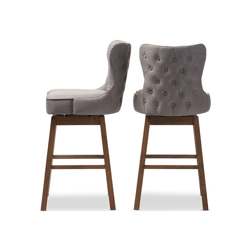 Baxton Studio Gradisca Brown Wood And Tufted Swivel Barstool, Set Of 2, Gray 1 Baxton Studio Gradisca Brown Wood And Tufted Swivel Barstool, Set Of 2, Gray