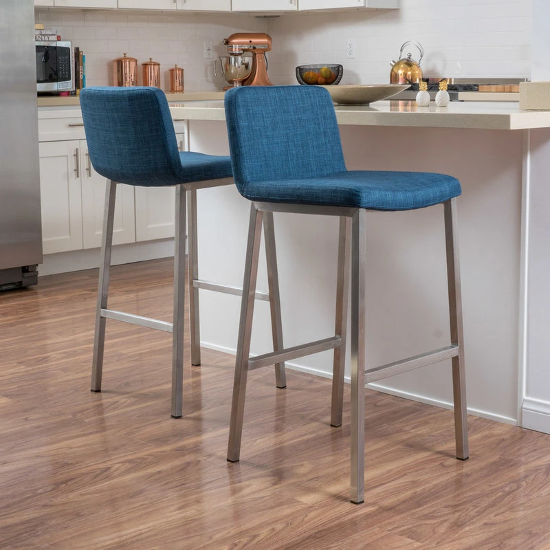 GDFStudio GDF Studio Santino Blue Fabric Bar Stools, Set Of 2 2 GDFStudio GDF Studio Santino Blue Fabric Bar Stools, Set Of 2 - Image 2