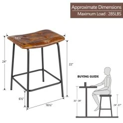 Duhome Elegant Lifestyle Set Of 2 Saddle Tufted Counter Stools, 24 Inch, Yellowish Brown-Faux Leather -CHAMPRO shop ef0133f202440638 2841 w800 h800 b1 p0