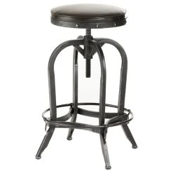 GDFStudio GDF Studio Brixton Adjustable Swivel Iron Bar Stool, Brown Leather
