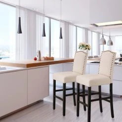 Glitzhome 45"H Leatherette Barchair With Studded Decoration Back, Set Of 2, Cream White -CHAMPRO shop ef518df50f461133 0875 w800 h800 b0 p0