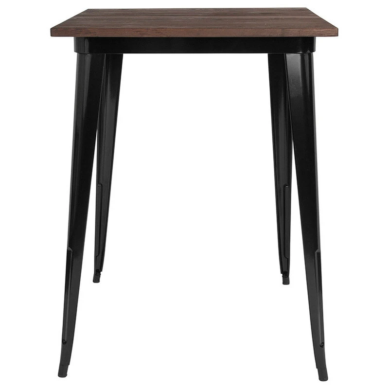 Flash Furniture 31.5" Square Metal Indoor Bar Height Table With Walnut Rustic Wood Top, Black 2 Flash Furniture 31.5" Square Metal Indoor Bar Height Table With Walnut Rustic Wood Top, Black - Image 2