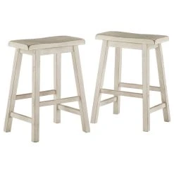 Inspire Q Kolton Saddle Stool, Set Of 2, Antique White, 24" Counter