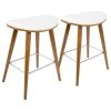 LumiSource Saddle Counter Stool, Walnut And White PU Leather, Set Of 2