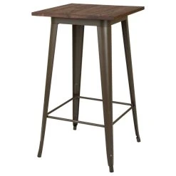 Glitzhome 41.34"H Steel Bar Table With Solid Wood Top