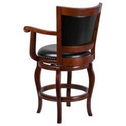Merrick Lane 26" Cherry Counter Height Wooden Stool With Arms And Faux Leather Swivel Seat -CHAMPRO shop f4012c410258d63f 3129 w800 h800 b1 p0