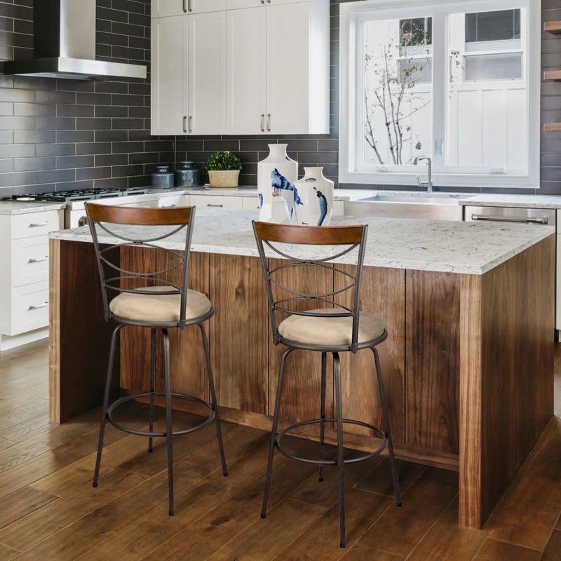 Kira Home Avery 30" Adjustable Swivel Barstool, Real Wood Accent Back, (2) 3 Kira Home Avery 30" Adjustable Swivel Barstool, Real Wood Accent Back, (2) - Image 3