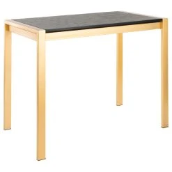 Lumisource Fuji Counter Table, Gold Metal And Black Wood Grain Top