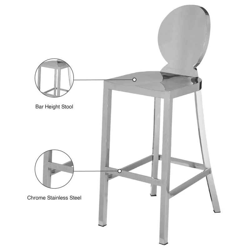 Meridian Furniture Maddox Chrome Stool, Chrome Stainless Steel 5 Meridian Furniture Maddox Chrome Stool, Chrome Stainless Steel - Image 5