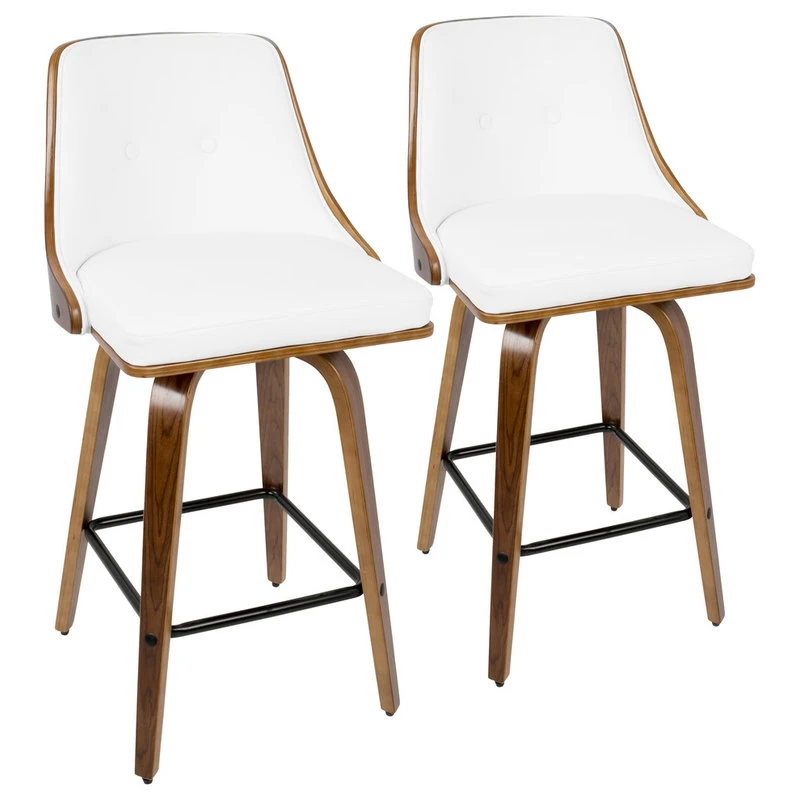Lumisource Gianna Counter Stool, Set Of 2, Walnut Wood/White Pu/Black Metal 1 Lumisource Gianna Counter Stool, Set Of 2, Walnut Wood/White Pu/Black Metal