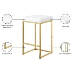 Meridian Furniture Nicola Counter Stool, Set Of 2, White Faux Leather, Gold Base -CHAMPRO shop f6c1927902741792 5802 w800 h800 b1 p0