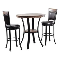 Linon Home Decor Products Linon Franklin 3 Piece Metal And Wood Pub Table Set In Rustic Umber Brown