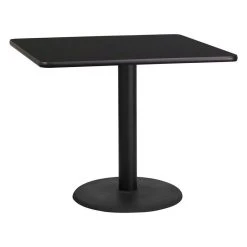 Flash Furniture Flash 36'' Square Laminate Table Top/24'' Round Base, Black