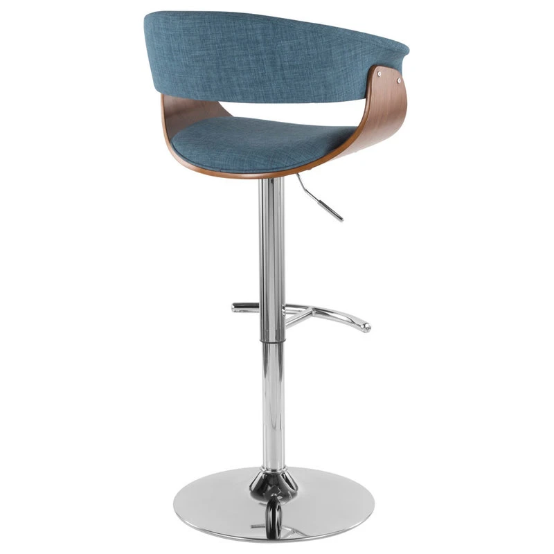 LumiSource Vintage Mod Adj. Barstool With Swivel, Walnut And Blue 2 LumiSource Vintage Mod Adj. Barstool With Swivel, Walnut And Blue - Image 2