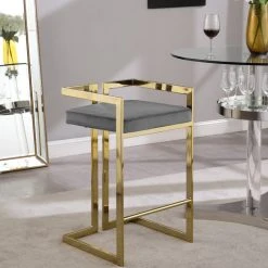 Meridian Furniture Ezra Counter Stool, Set Of 2, Gray Velvet, Gold Base -CHAMPRO shop fda1185502741736 5594 w800 h800 b0 p0