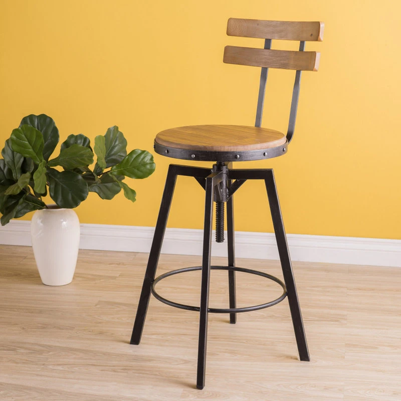 GDFStudio GDF Studio Poe Anique Finish Firwood Height Adjustable Bar Stool 2 GDFStudio GDF Studio Poe Anique Finish Firwood Height Adjustable Bar Stool - Image 2
