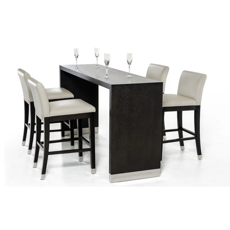 Limari Home Silas Wenge Wood Veneer & Stainless Steel Counter Table In Oak 5 Limari Home Silas Wenge Wood Veneer & Stainless Steel Counter Table In Oak - Image 5