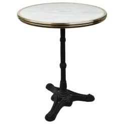 Bonnecaze Absinthe & Home French Bistro Table, White Marble And Iron Base, 24" Diameter