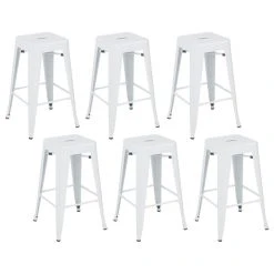 Belleze 26" Metal Stackable Vintage-Style Counter Stools , Set Of 6, White