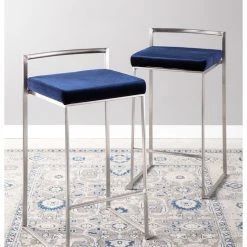 LumiSource Fuji Counter Stool Set Of 2, Blue, Stainless Steel Frame -CHAMPRO shop fff1e6040a5e8f4d 5726 w800 h800 b0 p0