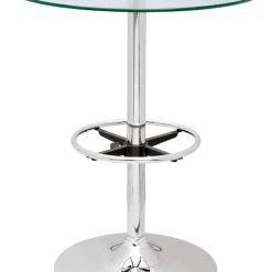 Chintaly Imports Round Glass Top Pub Table With Chrome Finish PUB TABLE-30