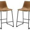 Walker Edison 24" Faux Leather Counter Stool 2 Pack, Whiskey Brown