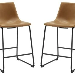 Walker Edison 24" Faux Leather Counter Stool 2 Pack, Whiskey Brown